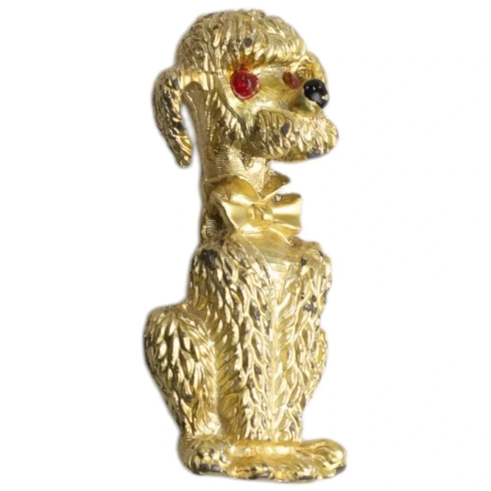 Vintage 1960s Gold Plated Poodle Dog Pin Brooches Set of 2 Small Collectible